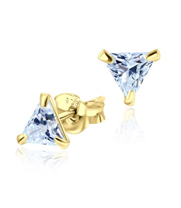 Gold Plated Triangle CZ Silver Stud Earrings STS-2644-GP